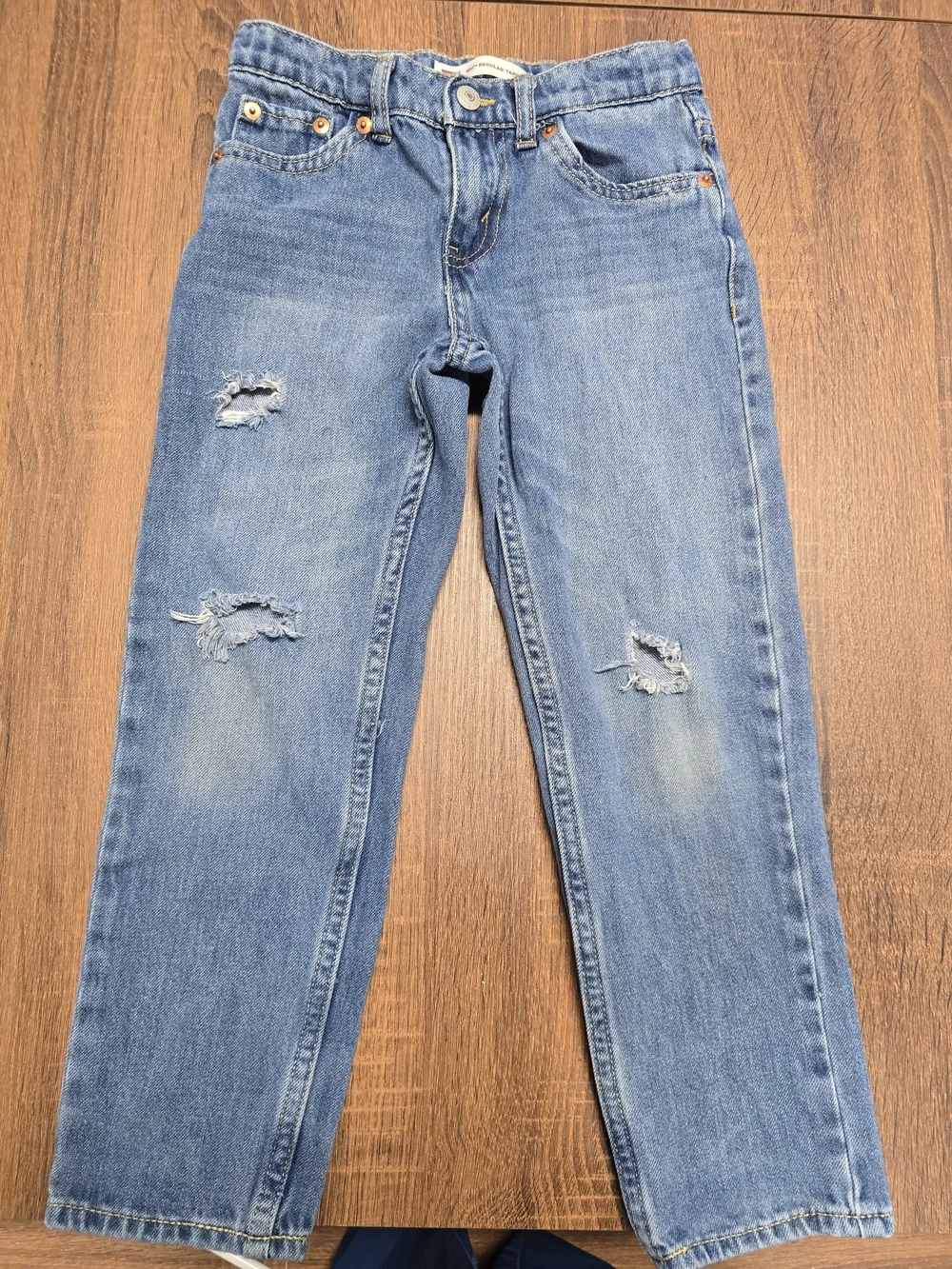 Levi's 502 Regular Taper Boys Jeans Size 7 Regular Distressed Medium Wash Denim
